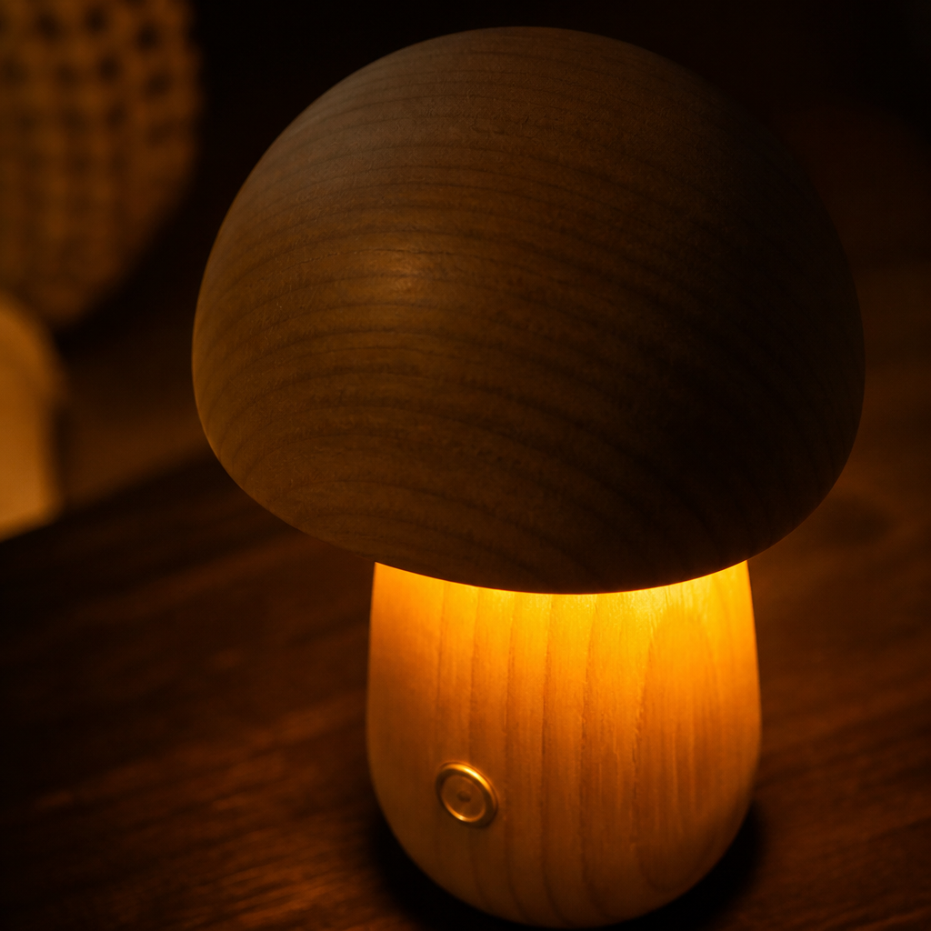 Retro Wood LED Mushroom Night Light