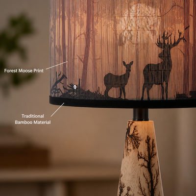 Rustic Bamboo Moose Print Pendant Light