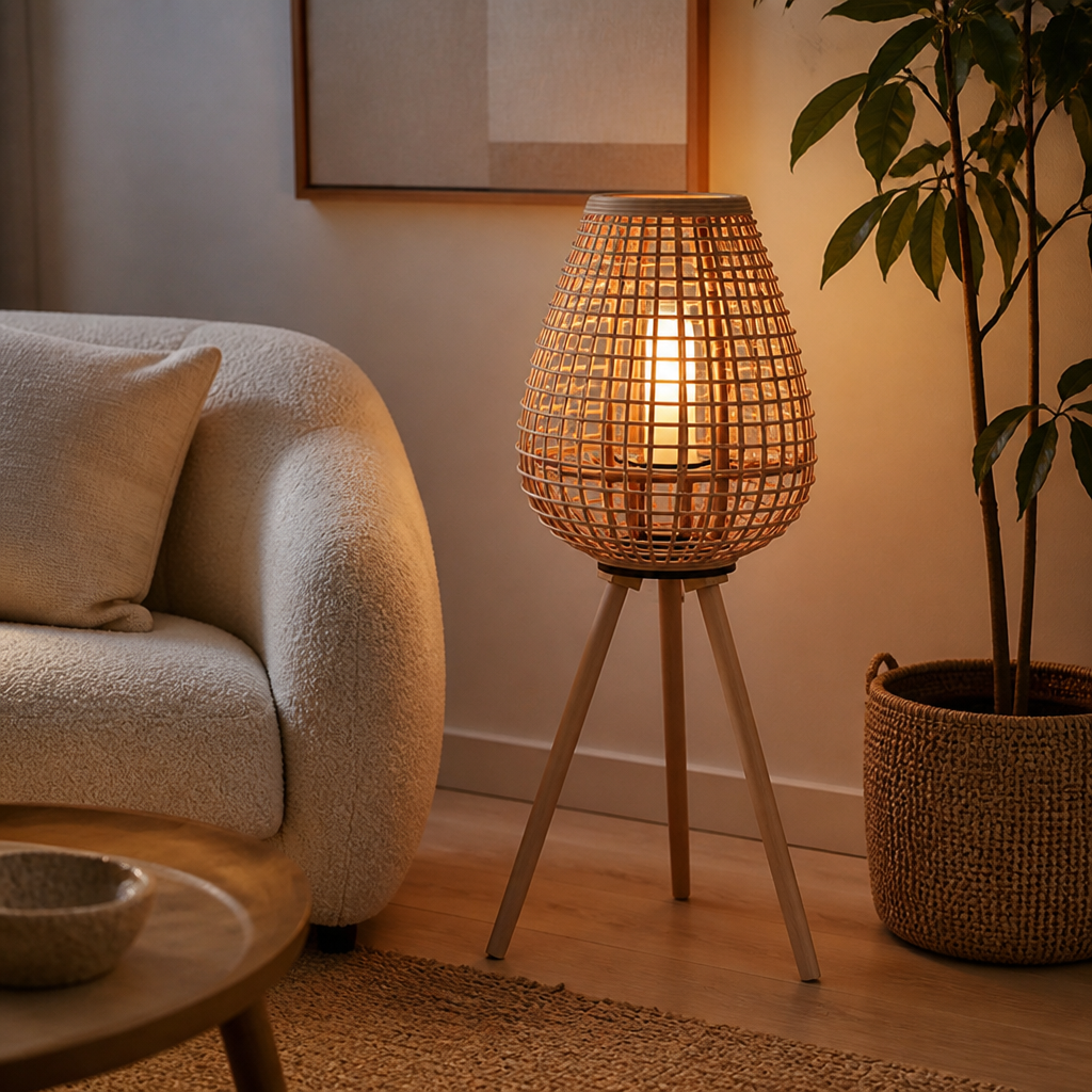 Rustic Hand-Woven Vine Candle Holder Floor Lamp