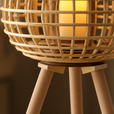 Rustic Hand-Woven Vine Candle Holder Floor Lamp