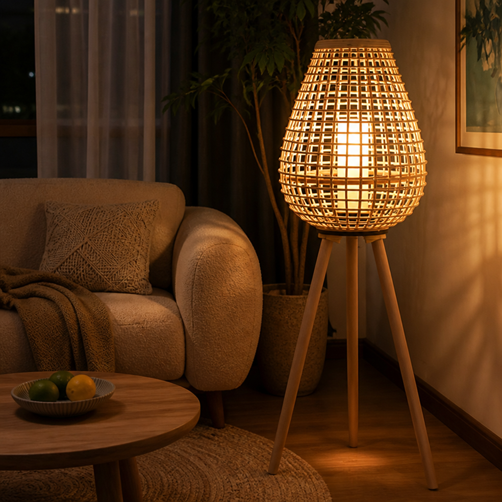 Rustic Hand-Woven Vine Candle Holder Floor Lamp