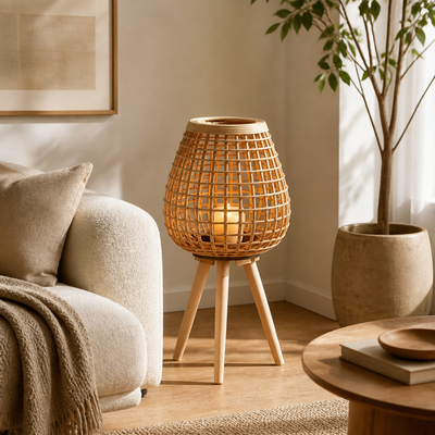 Rustic Hand-Woven Vine Candle Holder Floor Lamp