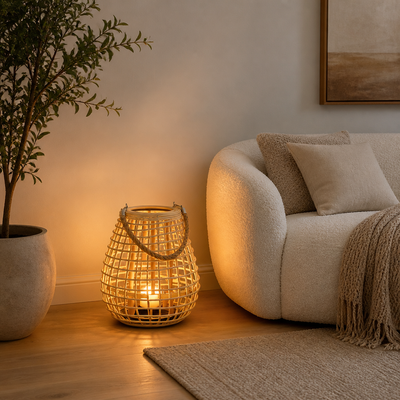 Rustic Hand-Woven Vine Candle Holder Floor Lamp
