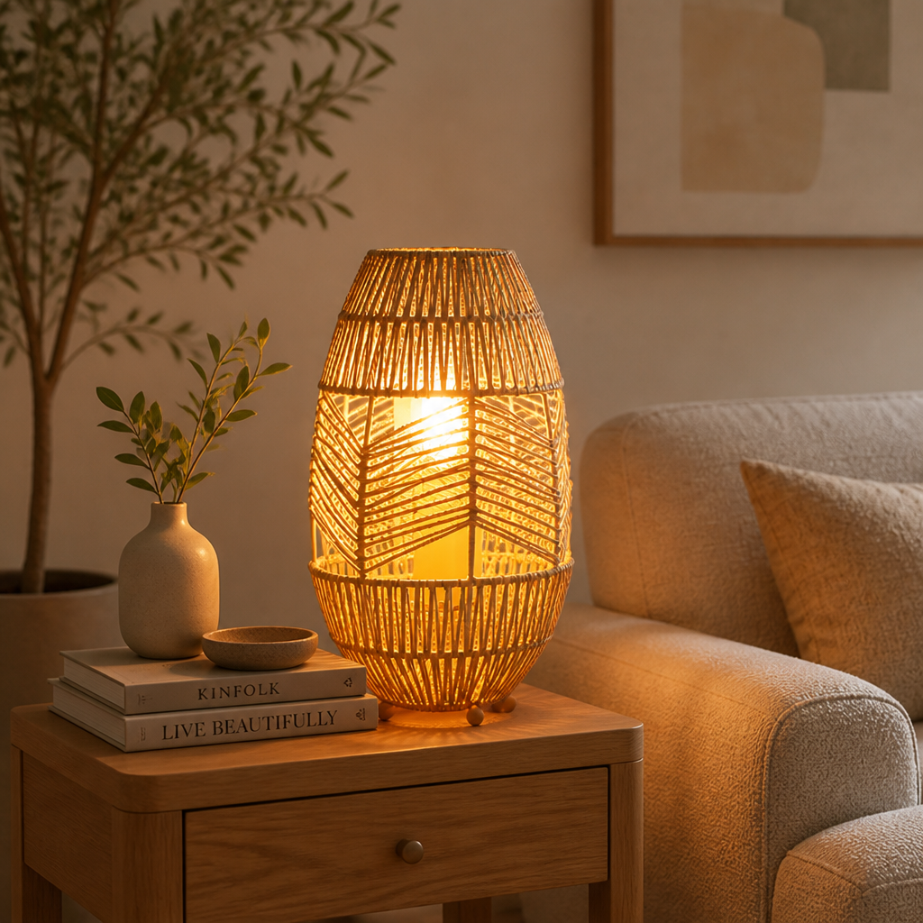 Rustic Handwoven Rattan LED Floor Lamp