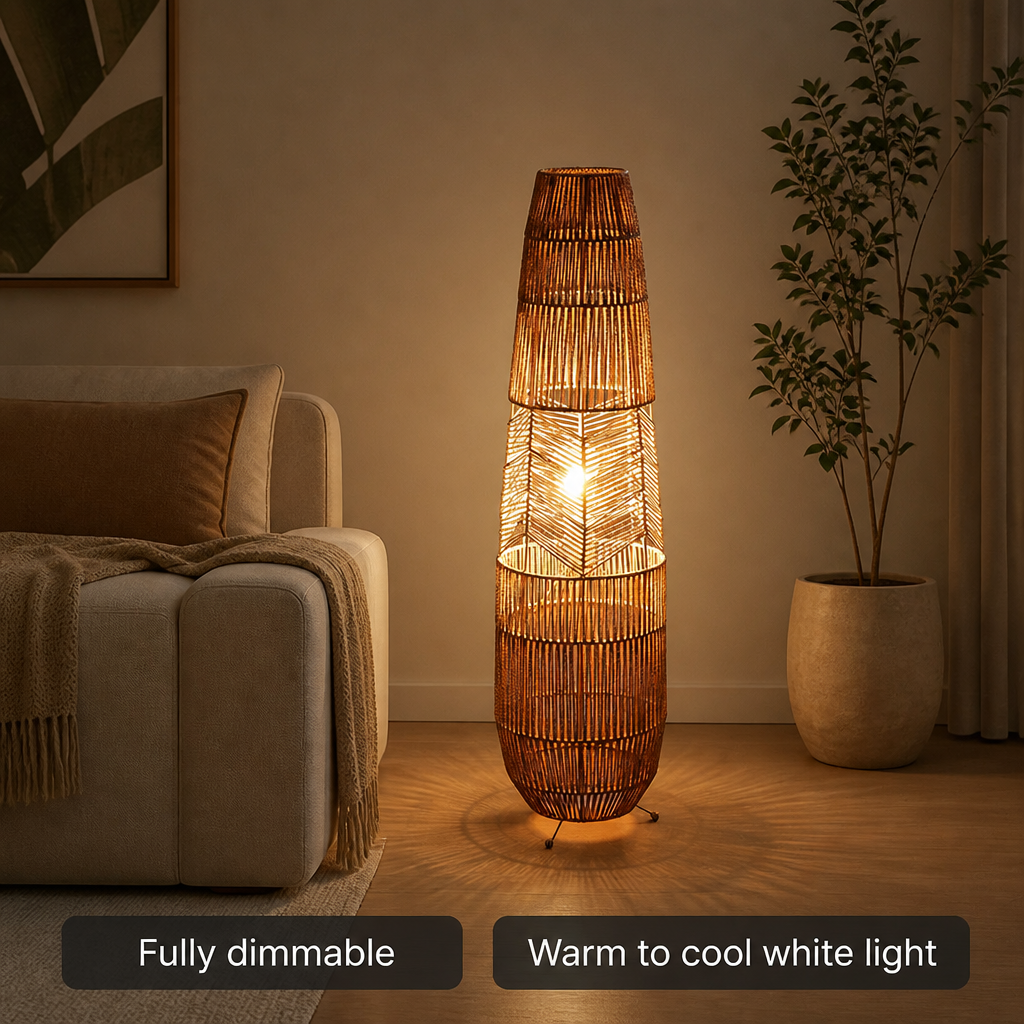 Rustic Handwoven Rattan LED Floor Lamp