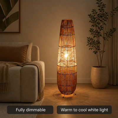 Rustic Handwoven Rattan LED Floor Lamp