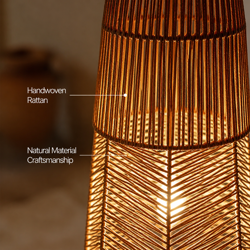 Rustic Handwoven Rattan LED Floor Lamp