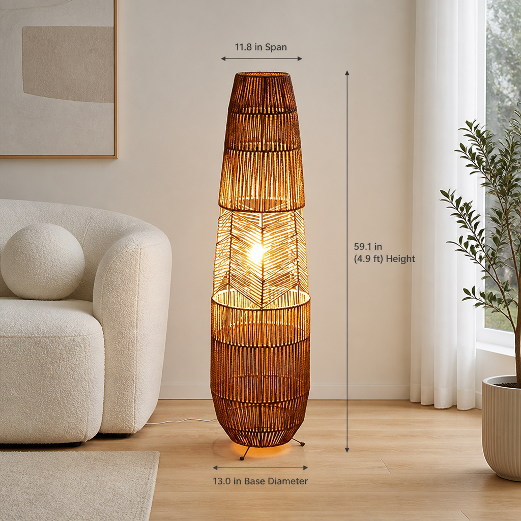 Rustic Handwoven Rattan LED Floor Lamp