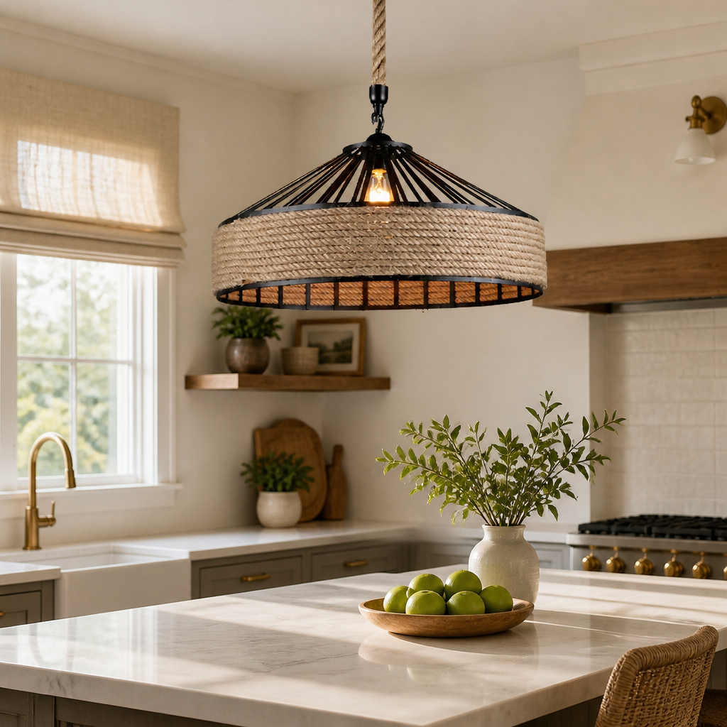 Rustic Hemp Rope Woven Dome Pendant Light