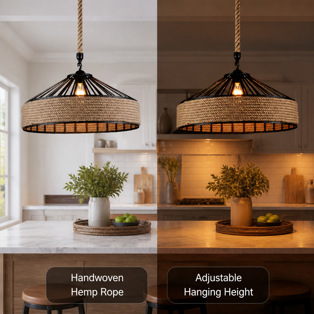 Rustic Hemp Rope Woven Dome Pendant Light