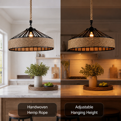 Rustic Hemp Rope Woven Dome Pendant Light