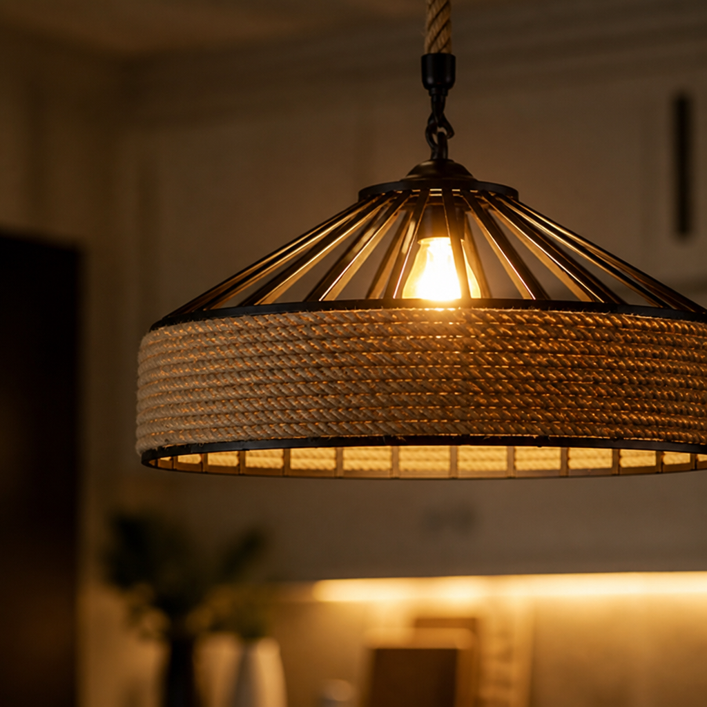 Rustic Hemp Rope Woven Dome Pendant Light