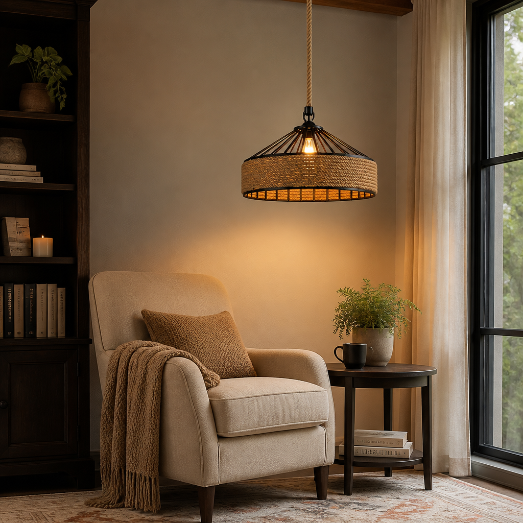 Rustic Hemp Rope Woven Dome Pendant Light