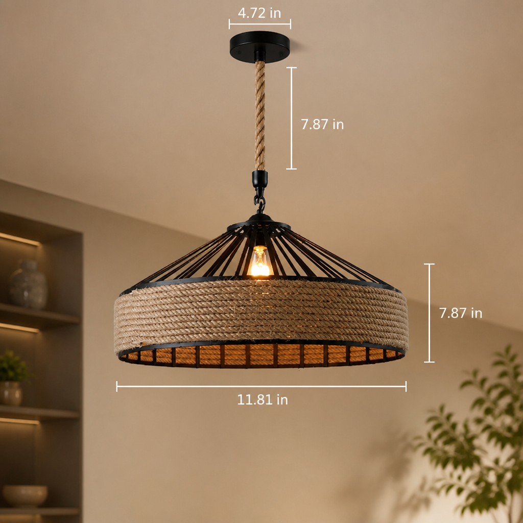 Rustic Hemp Rope Woven Dome Pendant Light