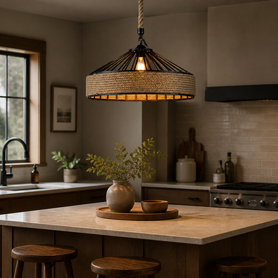 Rustic Hemp Rope Woven Dome Pendant Light