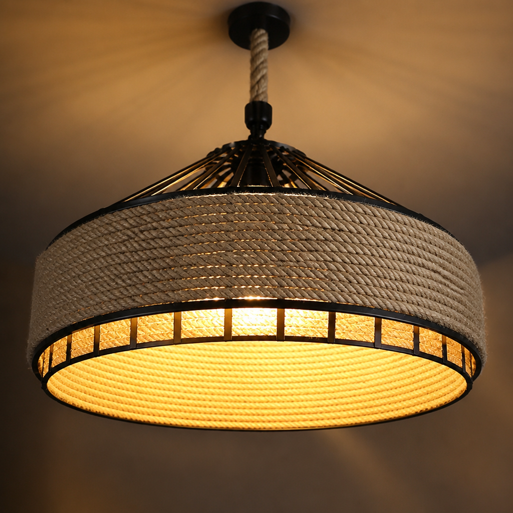 Rustic Hemp Rope Woven Dome Pendant Light