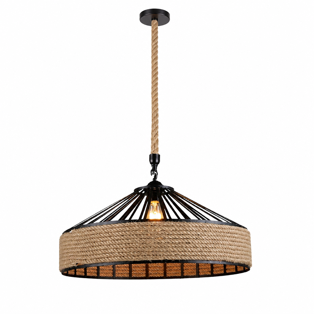 Rustic Hemp Rope Woven Dome Pendant Light