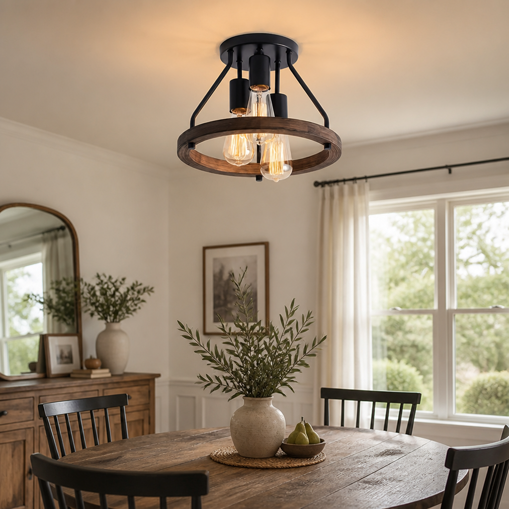 Rustic Metal Semi-Flush Chandelier