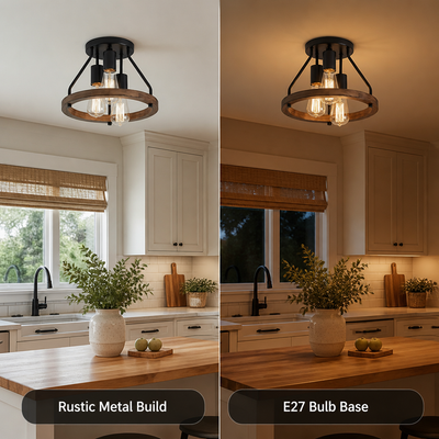 Rustic Metal Semi-Flush Chandelier