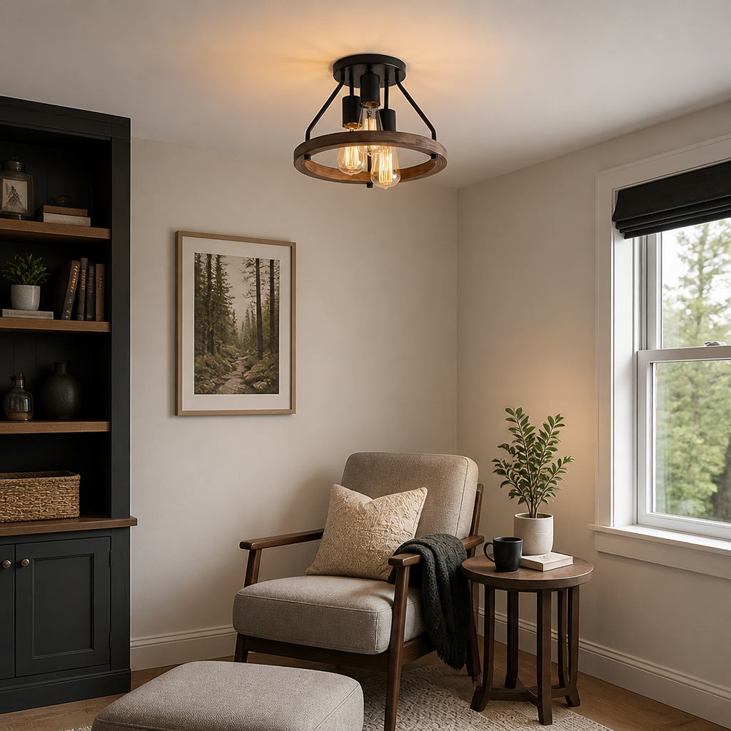 Rustic Metal Semi-Flush Chandelier