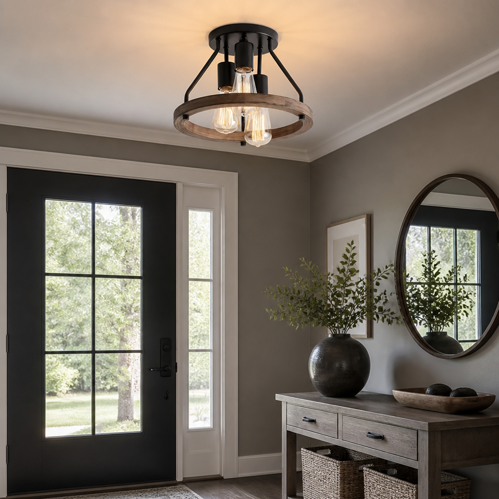 Rustic Metal Semi-Flush Chandelier
