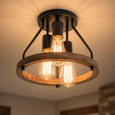 Rustic Metal Semi-Flush Chandelier