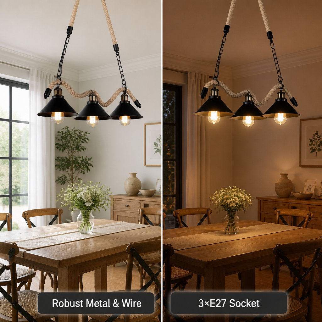 Rustic Rope 3-Light Pendant Light