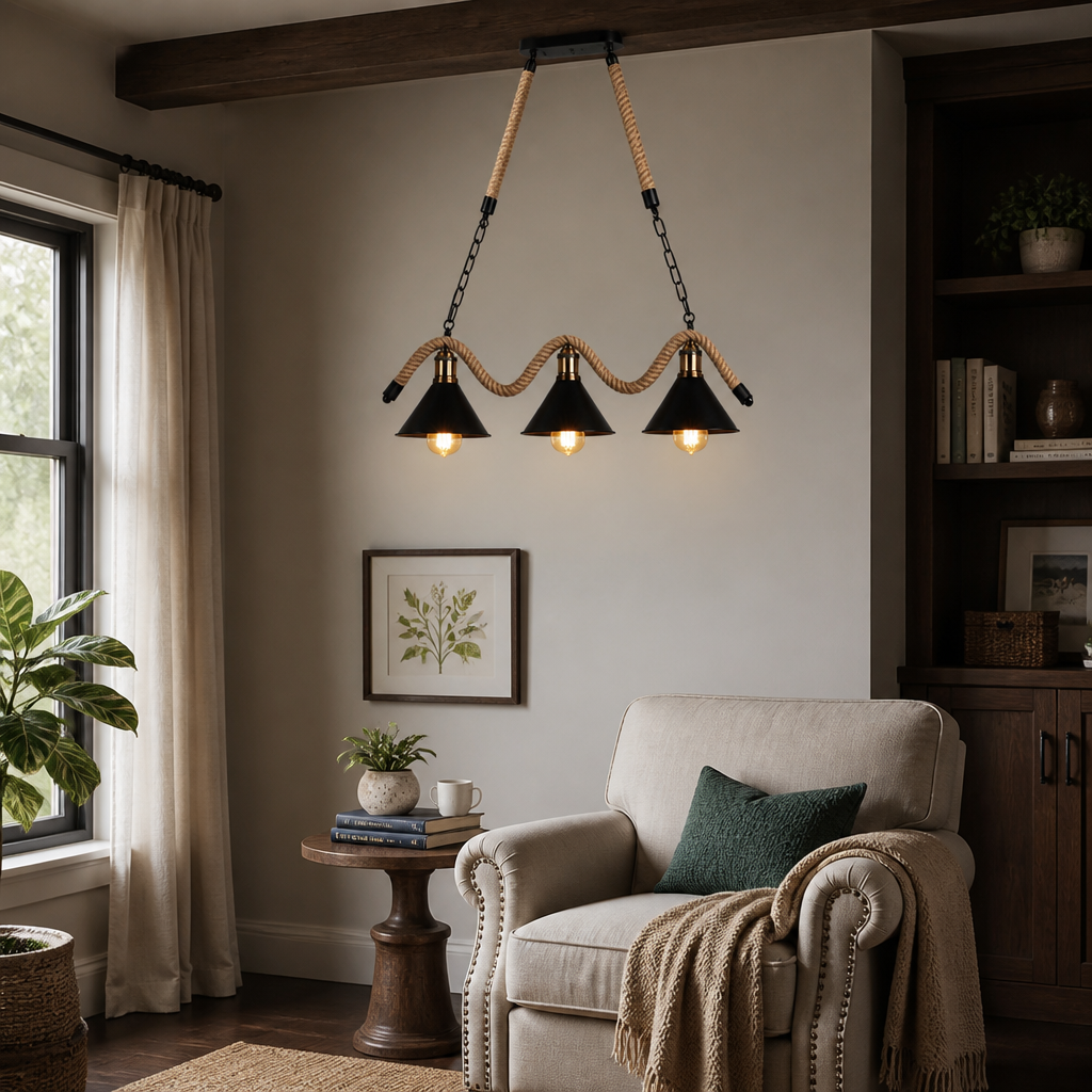 Rustic Rope 3-Light Pendant Light