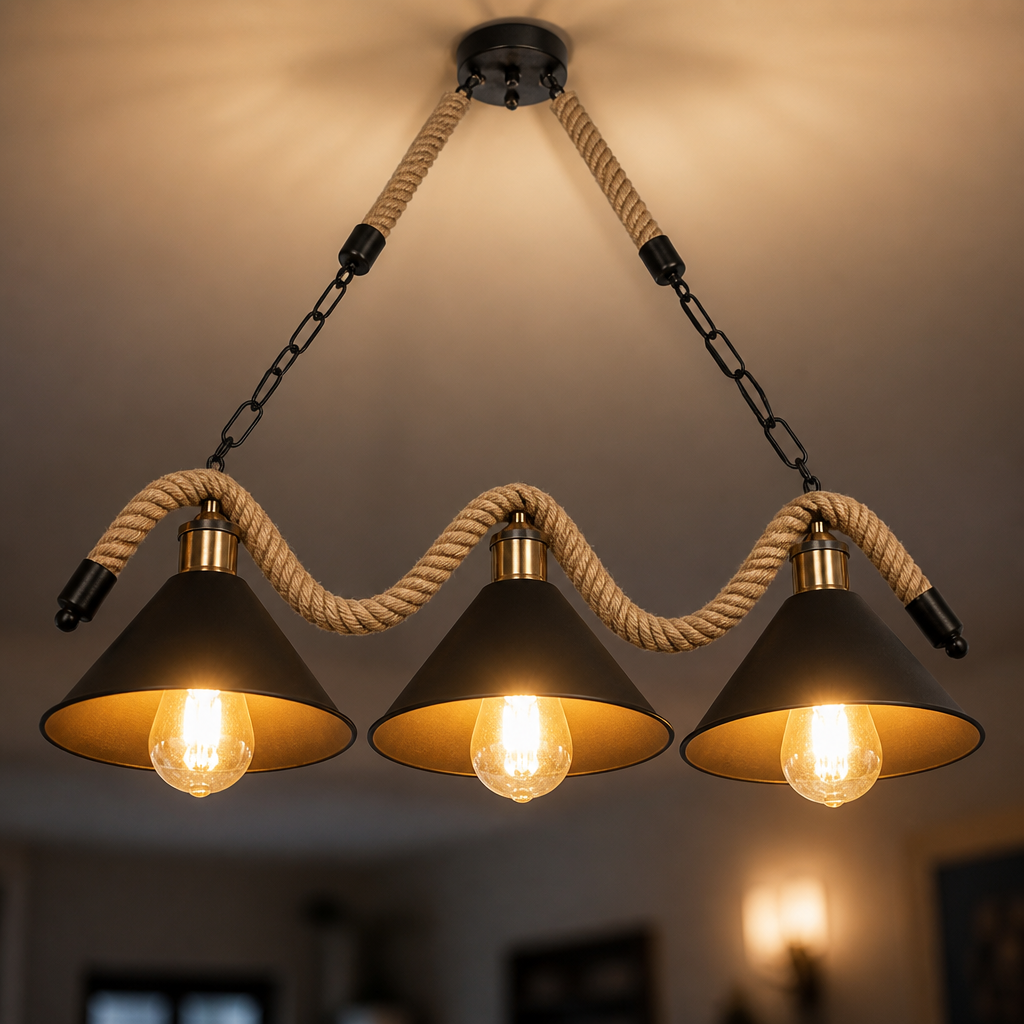 Rustic Rope 3-Light Pendant Light