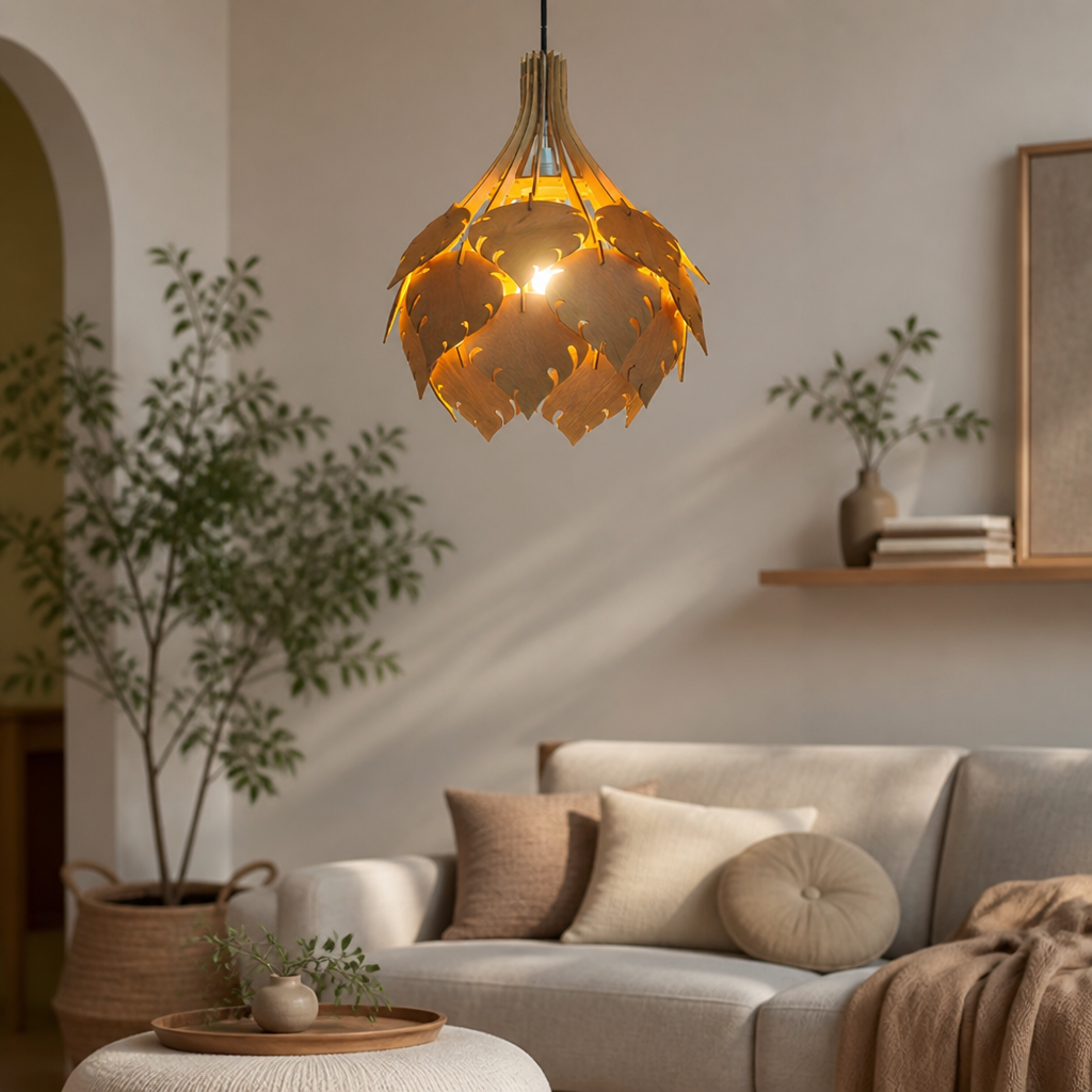 Rustic Wood 3D Puzzle Pendant Light