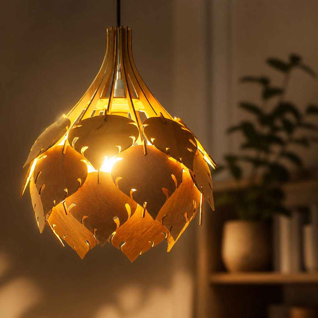 Rustic Wood 3D Puzzle Pendant Light