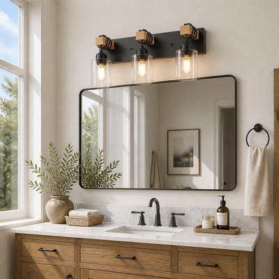 Rustic Wood Clear Glass Wall Sconce