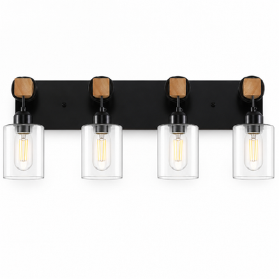 Rustic Wood Clear Glass Wall Sconce
