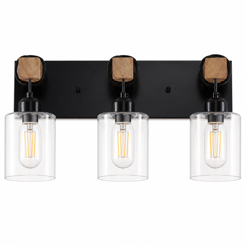 Rustic Wood Clear Glass Wall Sconce