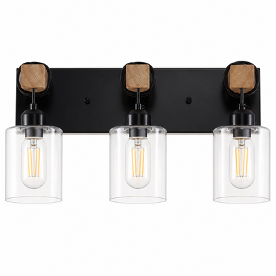 Rustic Wood Clear Glass Wall Sconce
