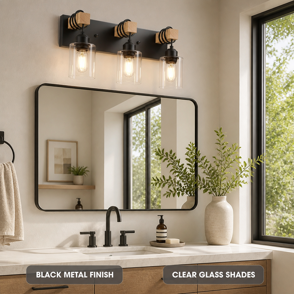 Rustic Wood Clear Glass Wall Sconce