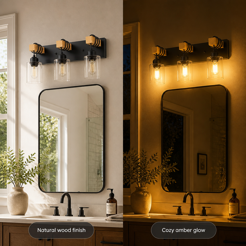Rustic Wood Clear Glass Wall Sconce