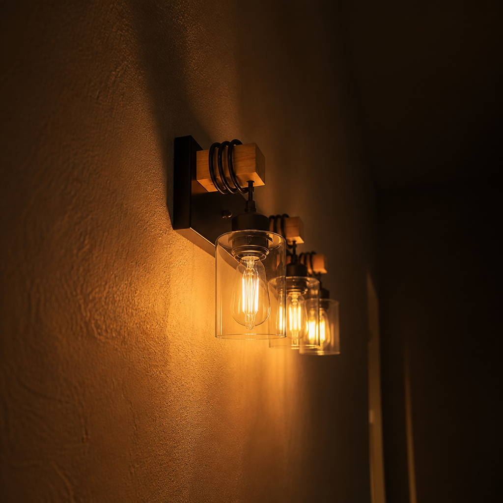 Rustic Wood Clear Glass Wall Sconce