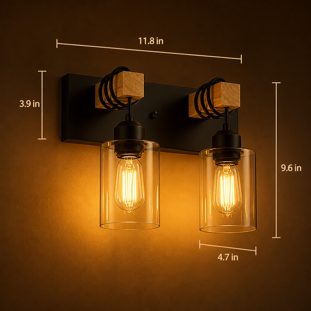 Rustic Wood Clear Glass Wall Sconce