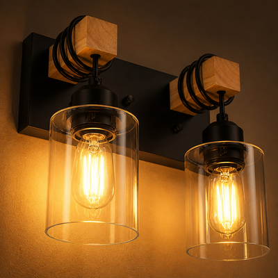 Rustic Wood Clear Glass Wall Sconce