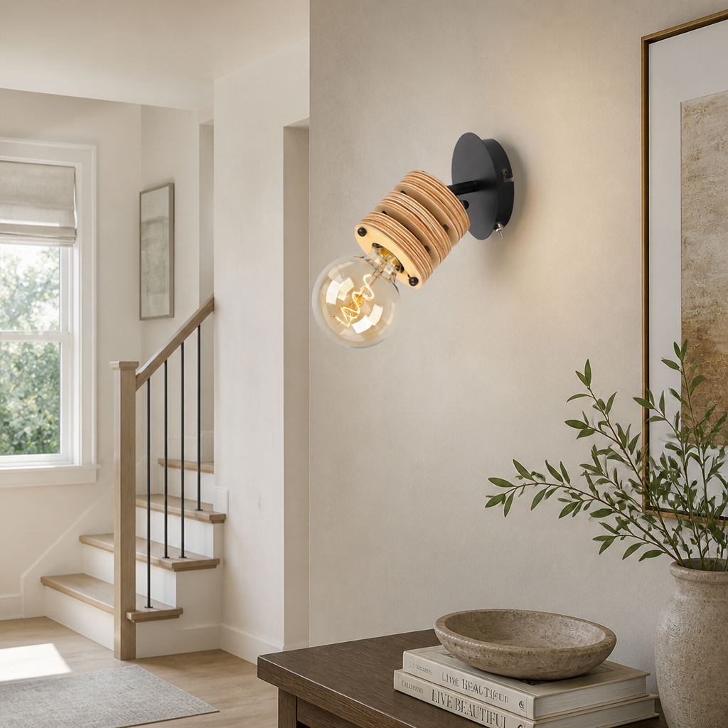 Rustic Wood & Metal Adjustable Spotlight Wall Sconce