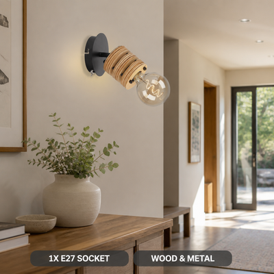 Rustic Wood & Metal Adjustable Spotlight Wall Sconce