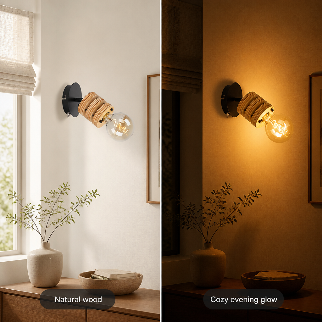 Rustic Wood & Metal Adjustable Spotlight Wall Sconce