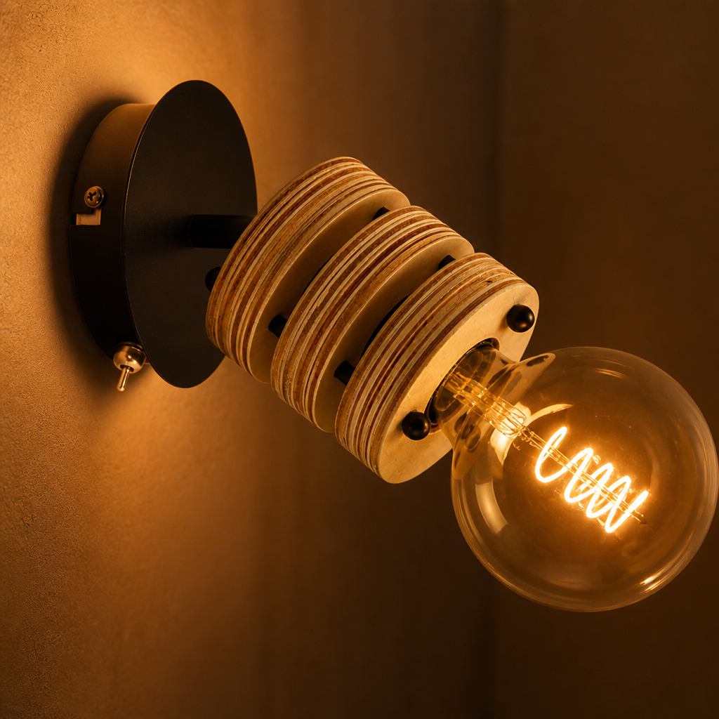 Rustic Wood & Metal Adjustable Spotlight Wall Sconce