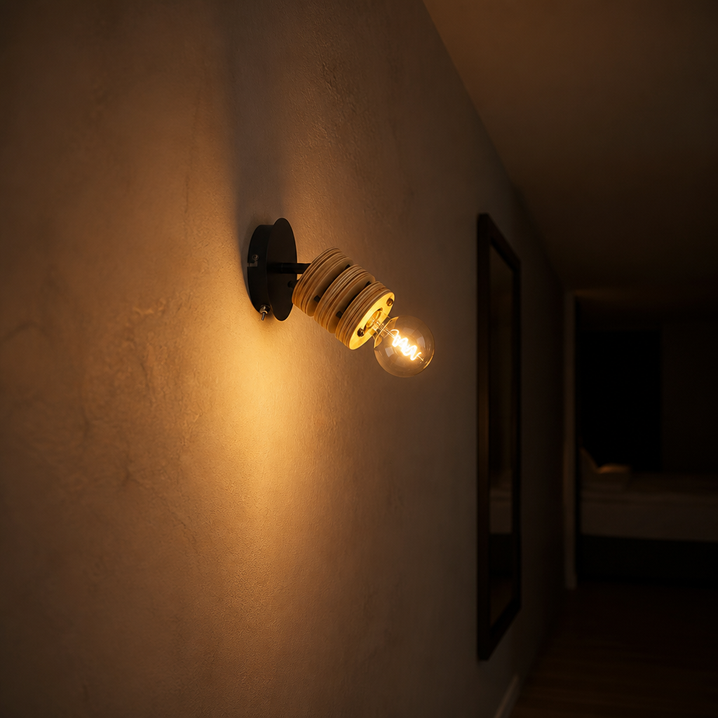 Rustic Wood & Metal Adjustable Spotlight Wall Sconce