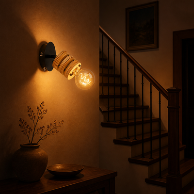 Rustic Wood & Metal Adjustable Spotlight Wall Sconce