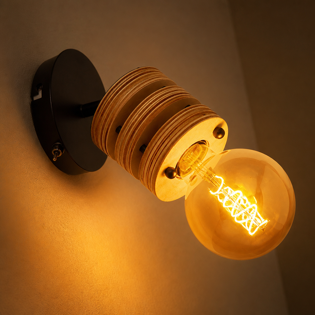 Rustic Wood & Metal Adjustable Spotlight Wall Sconce