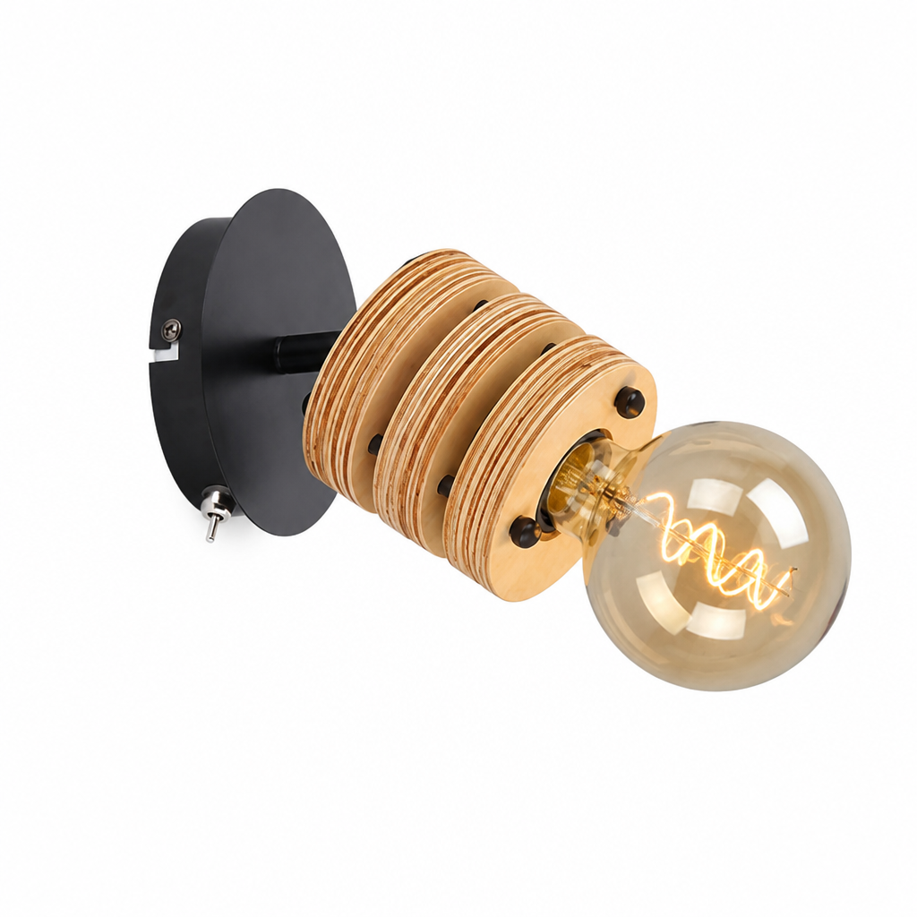 Rustic Wood & Metal Adjustable Spotlight Wall Sconce