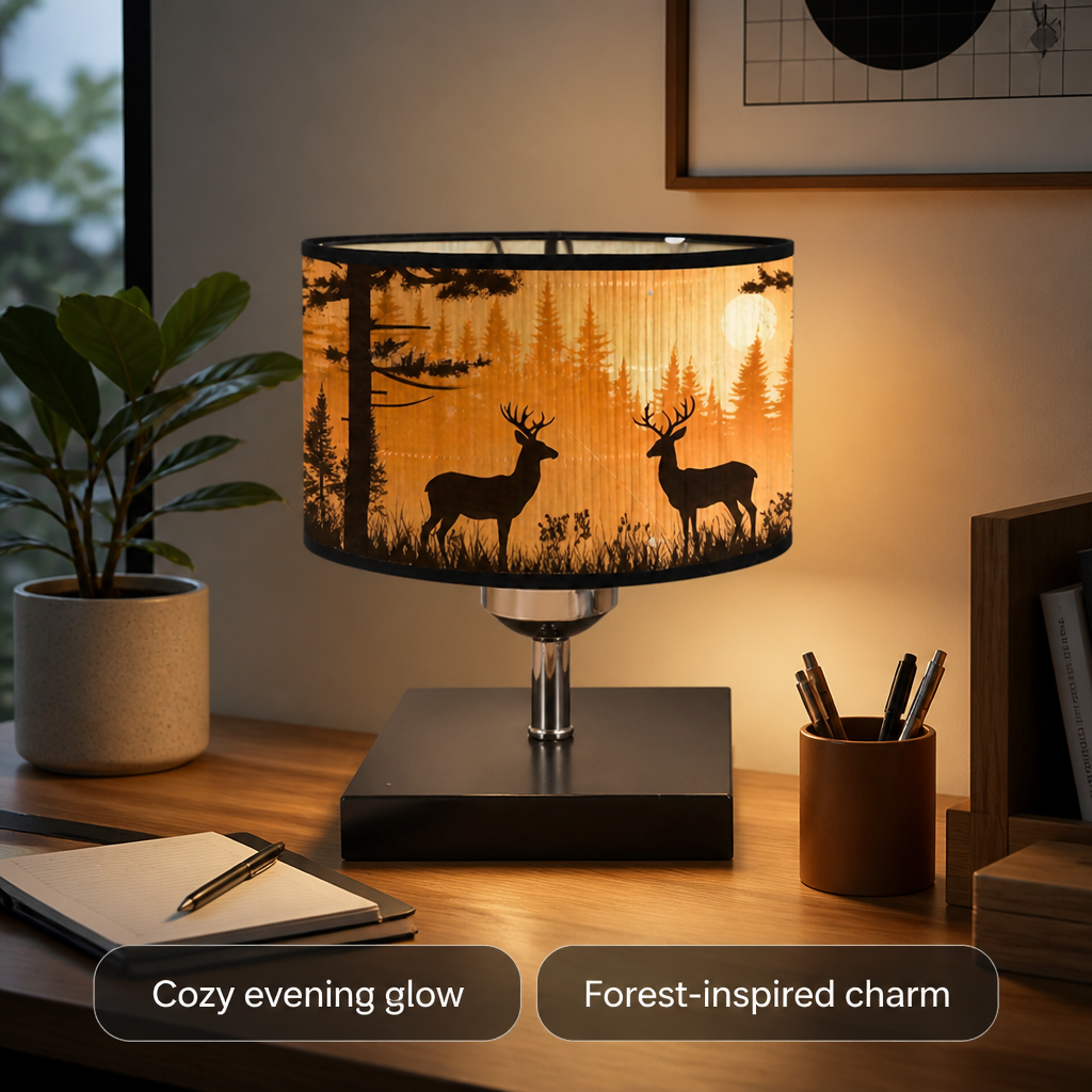 Scandinavian Bamboo Elk Silhouette Table Lamp
