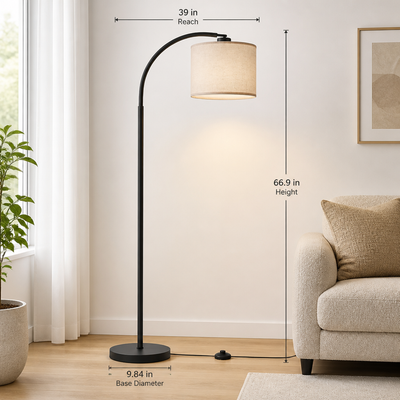 Scandinavian Beige Linen Arc Floor Lamp
